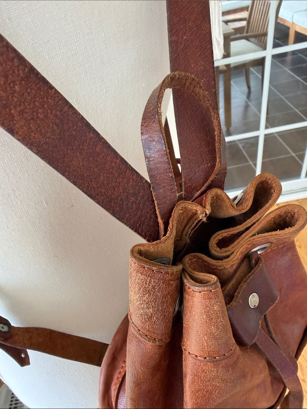 Vintage Brown Leather Drawstring Backpack - Picture 8 of 16